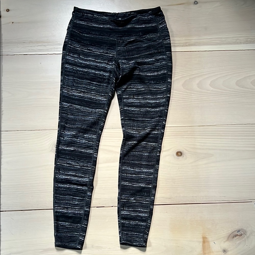 Athleta Black and Gray Striped Leggings